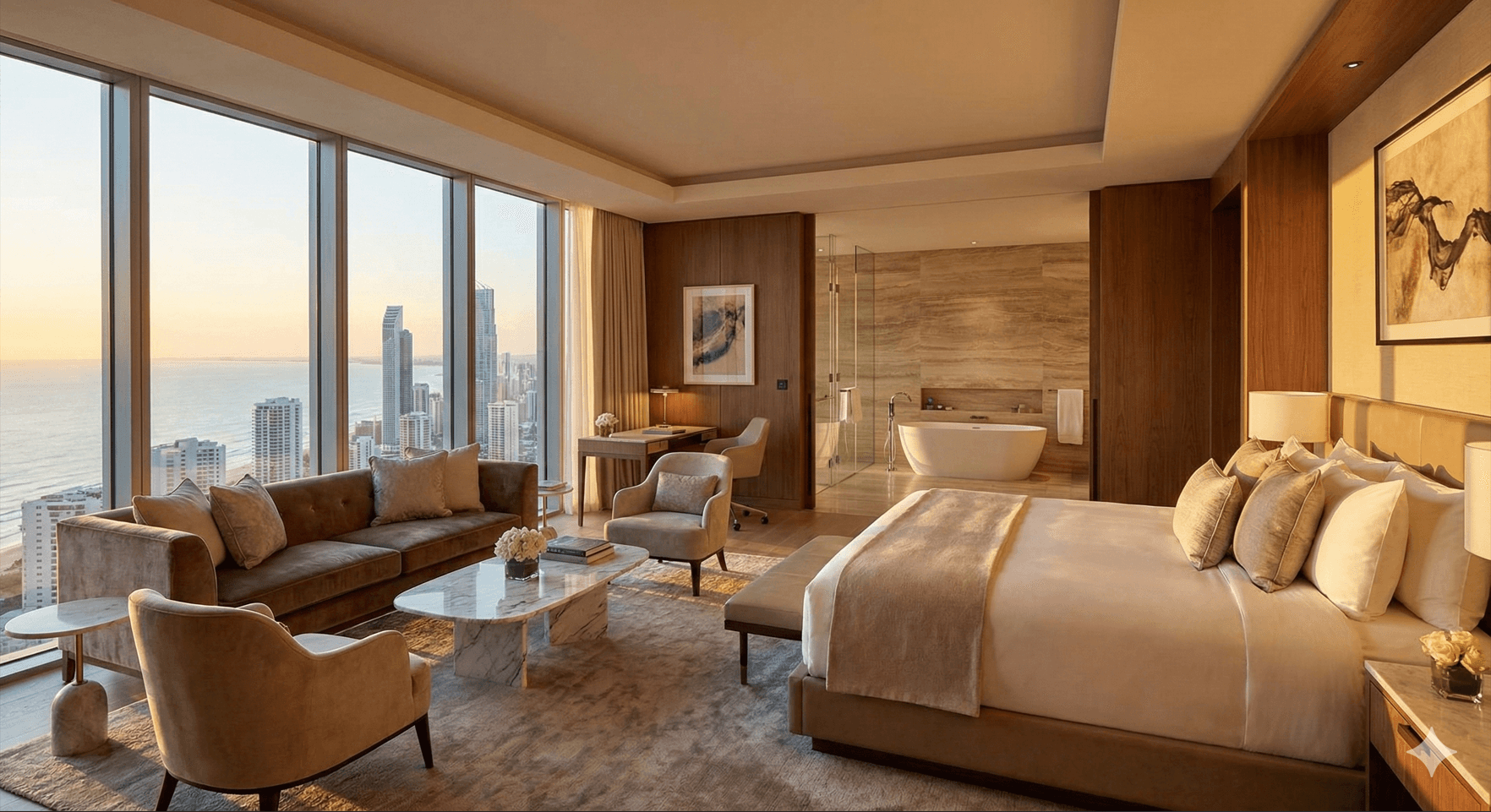 一家人坐在木屋前的火坑旁